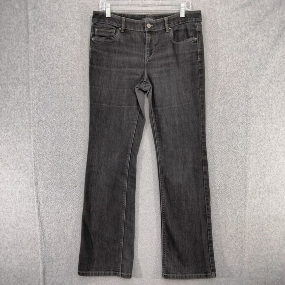 White House Black Market Boot Leg Jeans Womens Size 10 R Black Blanc Stretch Mid - Picture 1 of 11